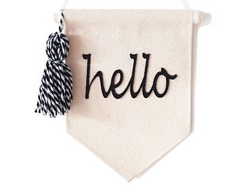 Wall Banner - Hello sign - Banner Wall Hanging - Kids room decor - Pennant Flag - Hallway decor - Entryway decor - pennant flag - Hello