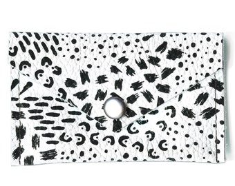 Abstract Painted Leather Coin Purse: Silver Popper Closure