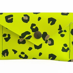 Neon Gelbe Geldbeutel Leoparden Muster - Animal Print Leder Geldbörse - Kartenhalter - Valentinsgeschenk für Sie