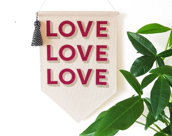 LOVE pennant flag - valentines banner - wedding banner - engagement sign