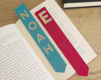 Personalised leather bookmark - Name bookmark - Initial bookmark - Glitter leather book mark