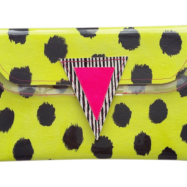 Painted clutch bag - Neon yellow clutch - Gift for teen girl - Clutch bag - Leopard print bag - Handpainted bag - Statement bag- purse