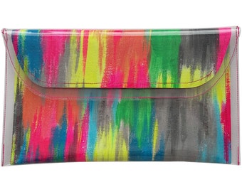 Clutch Bag - Painted Clutch - Clutch purse - Handpainted Clutch Bag - Neon bag - Gift For Her - Going out Bag - Make Up Bag - burnt orange
