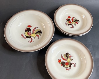 Juego de 5 cuencos Metlox Red Rooster - 8.5″ / 1 - 10”, Poppytrail, VTG