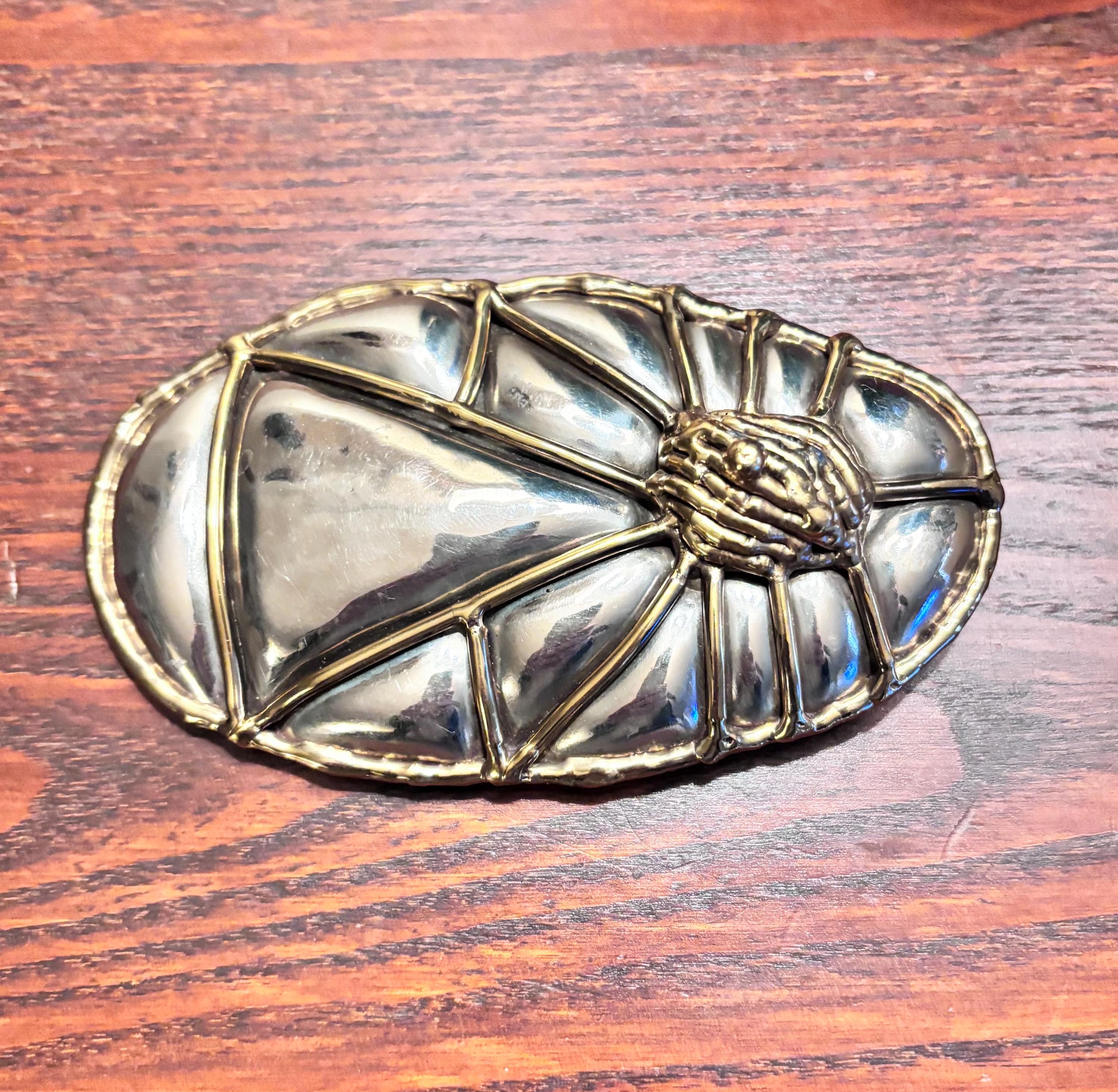 Stephen Burr Signed Brass Brutalist Floral Belt Buckle, 1970s Brass, 1\