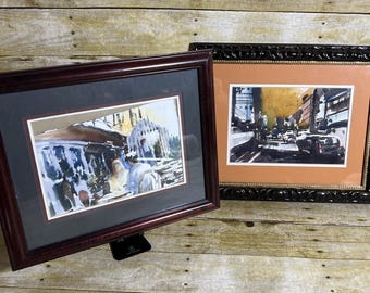 Curated Signed Watercolor Artwork Collection • City Scenes • Outdoor Café • Traffic