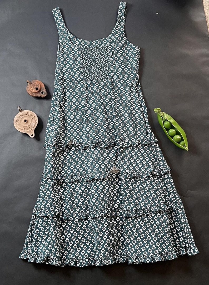 Vestido midi floral Blythe de Anthropologie, nuevo con etiquetas • Verde y blanco • Algodón elástico, talla L imagen 2