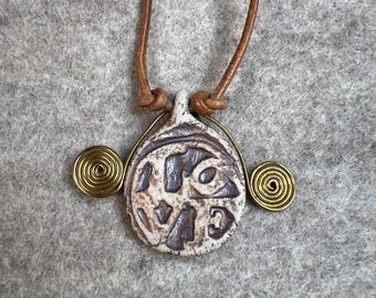 Iconic LOVE Script Clay Pendant with Brass • Handmade on Leather Necklace Cord