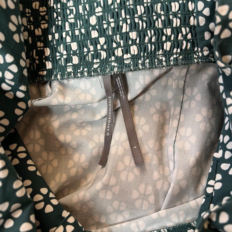 Vestido midi floral Blythe de Anthropologie, nuevo con etiquetas • Verde y blanco • Algodón elástico, talla L imagen 4