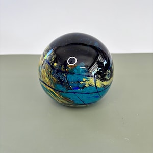 Vintage Art Glass Paperweight, 4&quot; Heavy Multicolor Swirl, Unsigned, Handblown