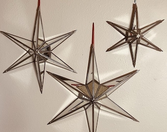 World Market Geometric Mirrored Glass Stars•Silvered • 3PC •Vintage Patina