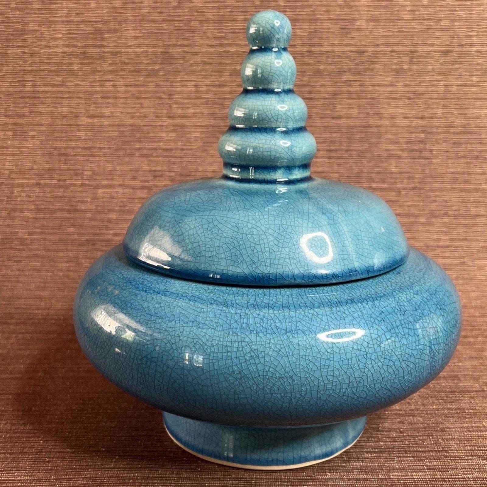 ターコイズ色の陶器製蓋付きボウル ヴィンテージ ターコイズ セラミック ボウル（蓋付き）：ビーハイブ