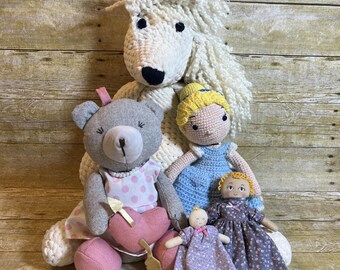 Curated Handmade Crochet Doll Collection • Big Poodle, Cinderella & 3 More Dolls