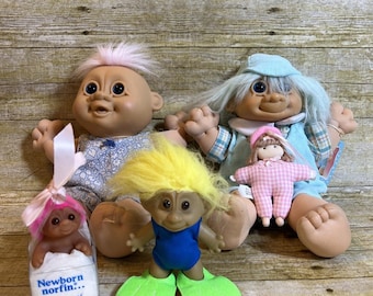 Curated Vintage Uneeda Wish‑nik Troll Doll Collection • Colorful Hair •Retro Lot