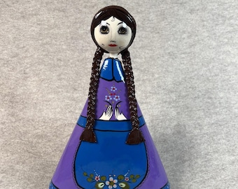 VTG SerMel Tonalá “Lupita” Triangle‑Skirt Doll•13”•Handmade Papier‑Mâché•Signed