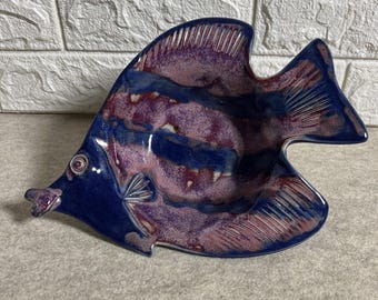 Handmade Signed Ceramic Angelfish + Wooden Angelfish • Both Made in Hawaii
