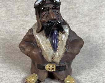 Jim Rumph ACE Ceramic Pilot Figurine•Rare Vintage 70s Studio Art Pottery Aviator