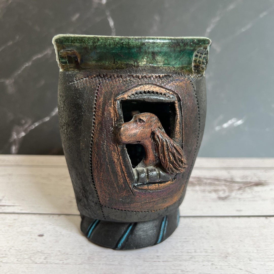 Kathy Erickson Raku Ceramic Vase – Irish Setter Dog – Custom Art Studio ...