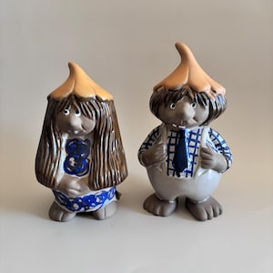 Vintage Kurt Nilsson Trolls, Ceramic Man and Woman, Sweden 1970s, Signed Figurines