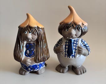 Trolls Kurt Nilsson vintage - Homme et femme en céramique - Suède des années 1970 - Figurines signées