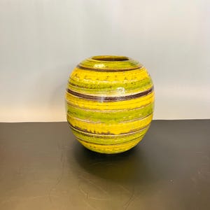 Bitossi Aldo Londi Vase: Large MCM Italian Pottery, Yellow Green Brown Bands