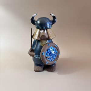 Kurt Nilsson Viking, Ceramic Figurine with Wooden Sword, Signed 1960s Sweden