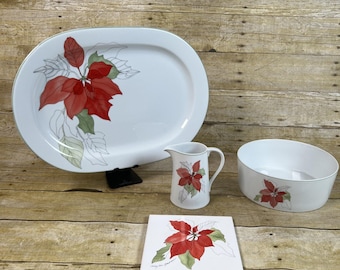 Vintage Block Spal Poinsettia Christmas Dinner Serving Set 5pc Mary Lou Goertzen