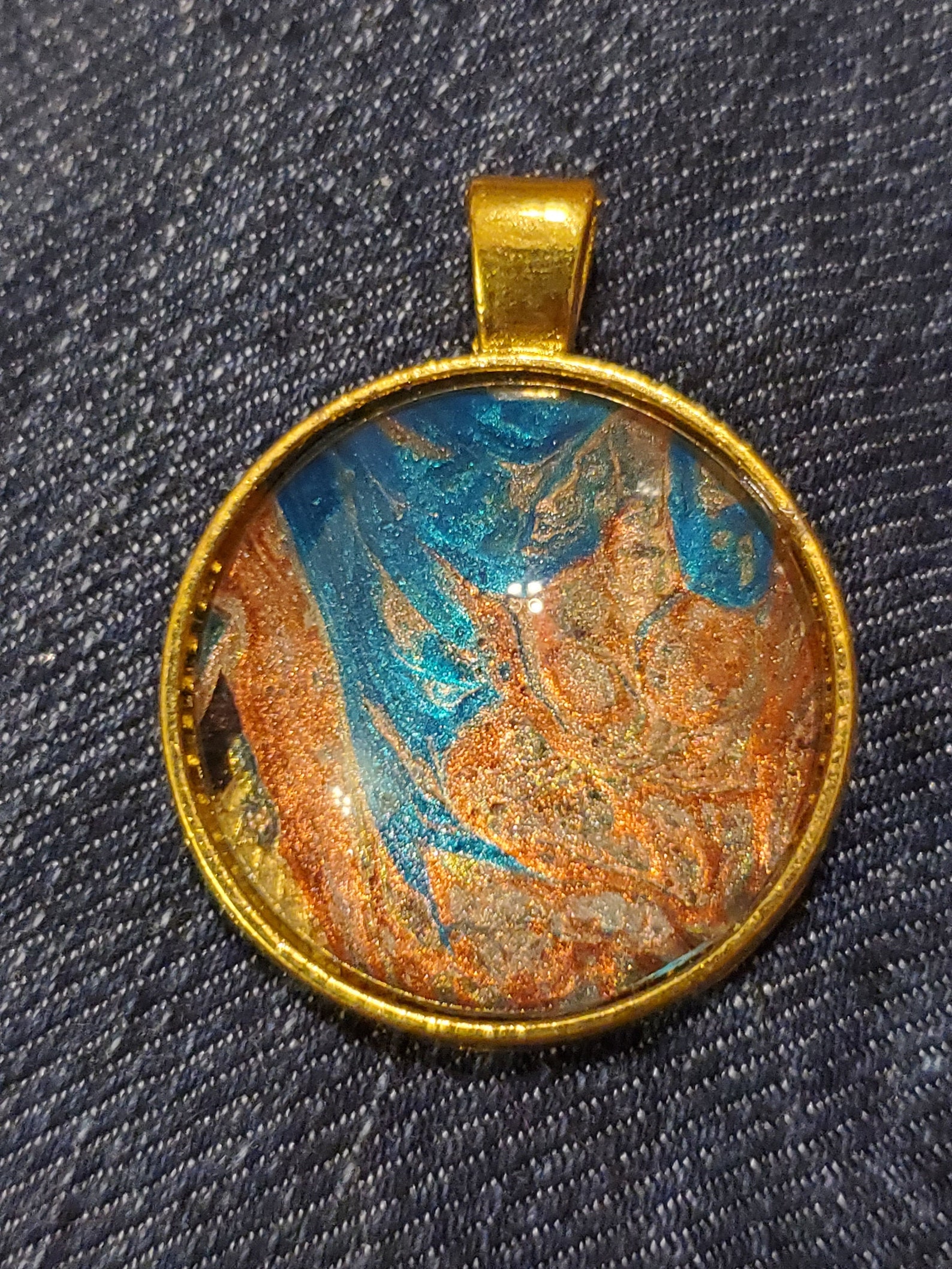 Original Handpainted Blue and Copper Pendant Etsy