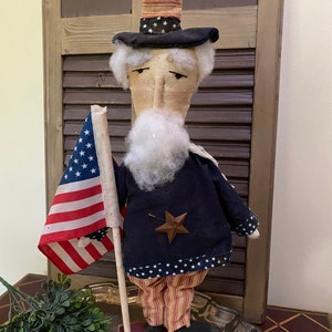 Standing Primitive Uncle Sam on Wooden Base, Farmhouse Uncle Sam, Uncle Sam Figure, Uncle Sam Doll image 8