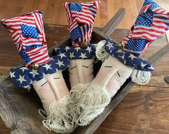 Primitive Americana Patriotic Uncle Sam Heads, Set of Three Bowl Fillers, Ornies or Tucks