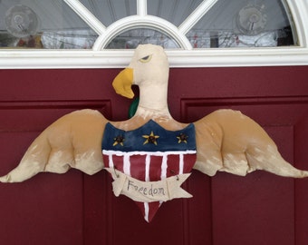 Primitive Americana Handmade Patriotic Fabric Eagle "Freedom" Wall or Door Decoration