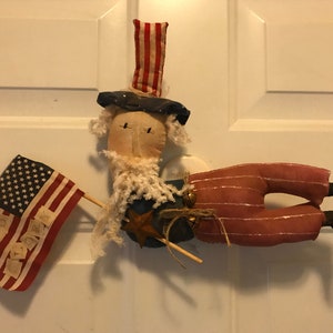 Primitive Americana Uncle Sam Flying with Flag, Handmade Uncle Sam Decoration Doll