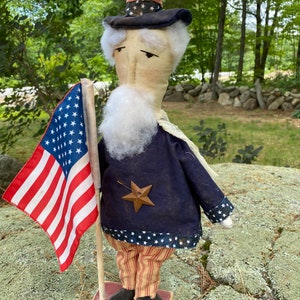 Standing Primitive Uncle Sam on Wooden Base, Farmhouse Uncle Sam, Uncle Sam Figure, Uncle Sam Doll image 5