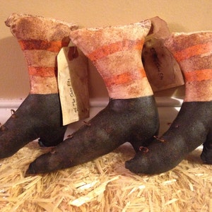 Primitive Halloween Set of 3 Witch Boots, Handmade Witch Boots/Shoes Bowl Filler