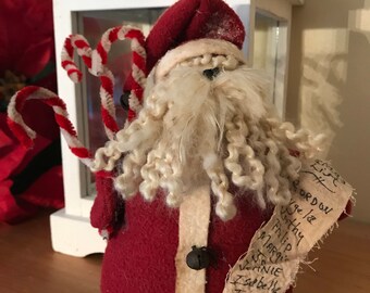 Primitive Christmas Santa with Santa List, Personalized Santa, Handmade Santa List