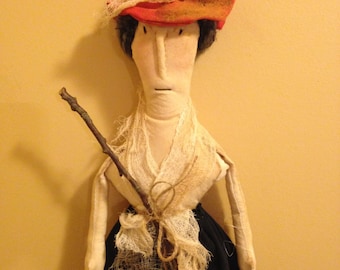 Primitive Halloween Witch, Long Witch with Broom, Handmade Witch Doll with Broom and Tag