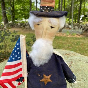 Standing Primitive Uncle Sam on Wooden Base, Farmhouse Uncle Sam, Uncle Sam Figure, Uncle Sam Doll image 4