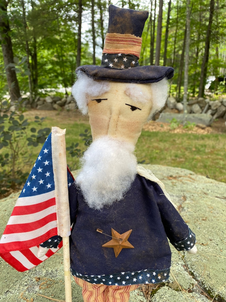Standing Primitive Uncle Sam on Wooden Base, Farmhouse Uncle Sam, Uncle Sam Figure, Uncle Sam Doll image 4