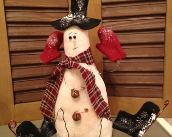 Primitive Country Ice Skating Falling Snowman, Winter and Christmas Snowman