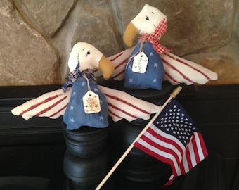Americana Freedom and Glory Flyers, Set of Two Primitive 4th of July Eagles/Birds
