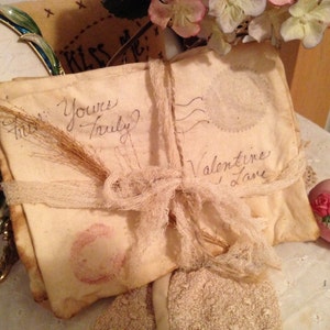 Primitive Handmade Valentine Love Letters, Set of 5 Fabric Letter Bowl Filler or Ornaments