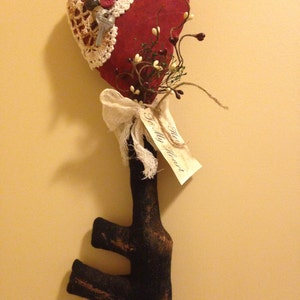 Primitive Valentine Handmade Fabric Key To My Heart Wall/Door Hanger