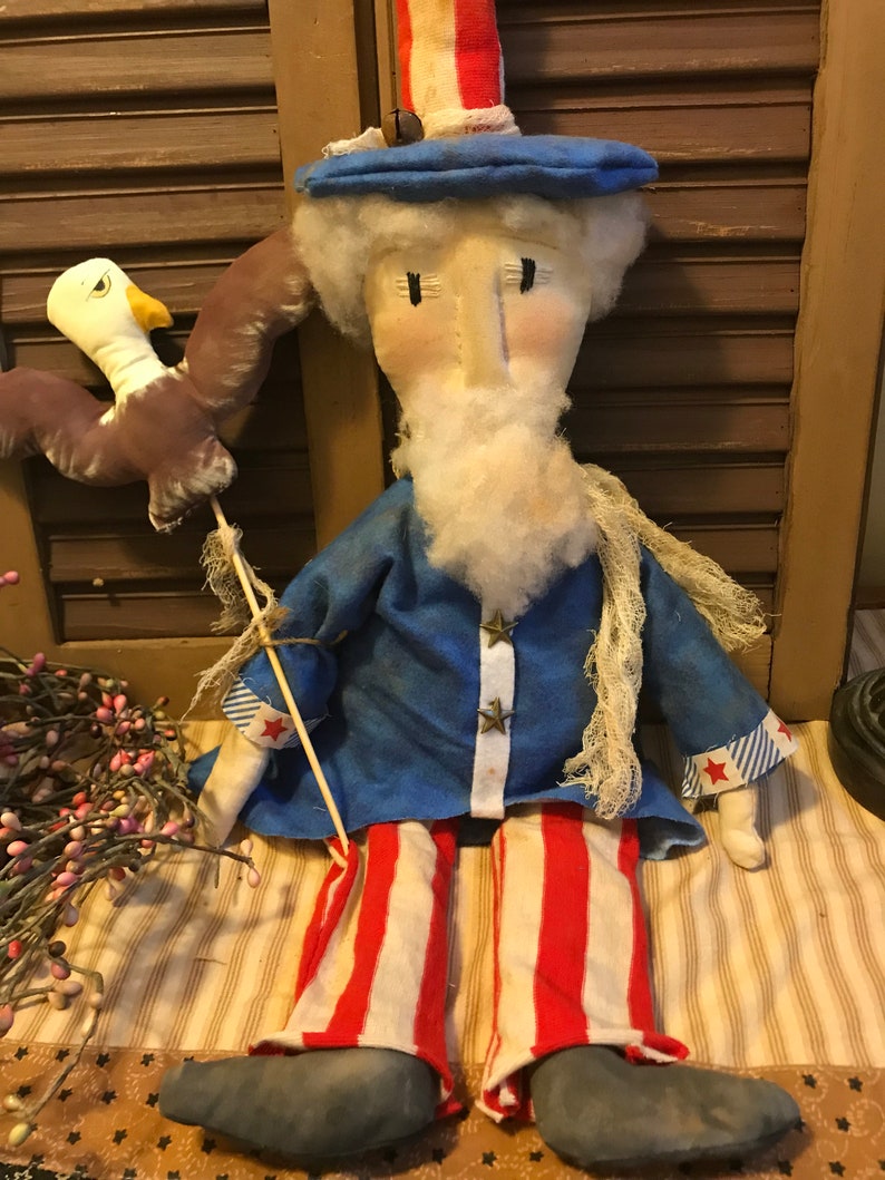 Primitive Uncle Sam Doll with Eagle Patriotic Uncle Sam