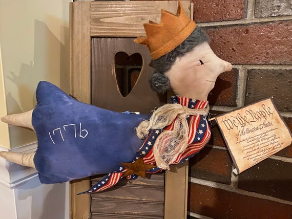 Primitive Americana Lady Liberty Flying with US Constitution, Handmade Lady Liberty Decoration Lady Liberty Doll