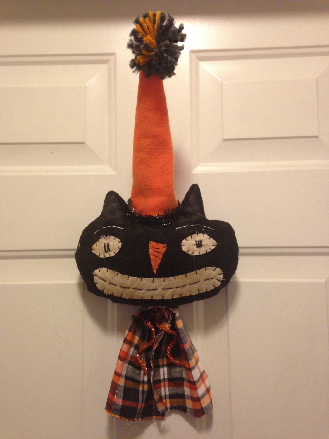 Halloween Black Cat Primitive Cat Decoration, Handmade Halloween Wall Decor