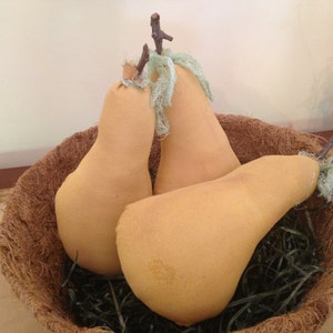 Primitive Pears Set of three Fabric Handmade Pears, Bowl Fillers, Tucks and/or Ornies