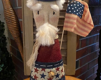 Uncle Sam Primitive Figure, Primitive Uncle Sam Doll, Handmade Uncle Sam Doll with Flag