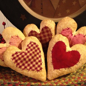 Set of Five Handmade Primitive Homespun Fabric Hearts Bowl Fillers or Ornies