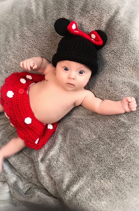 Newborn Baby Girls Minnie Mouse Costume Crochet Hat Photography Props Outfits