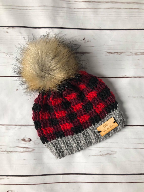 buffalo plaid baby hat